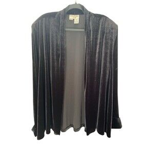 Betsy Lauren Woman Black Velvet Open Front Blazer Jacket 24W Plus Size‎ Cardigan